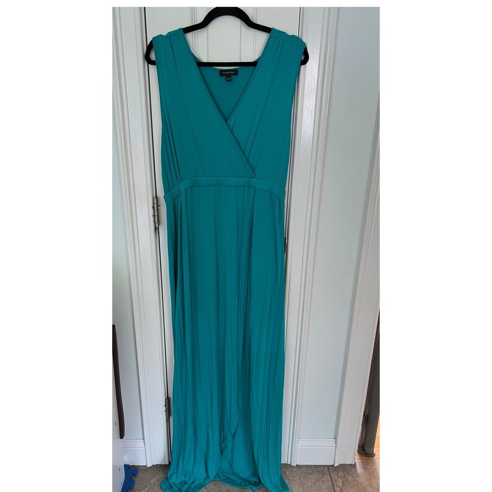 Spense Womens‎ Teal Green Sleeveless Wrap V-Neck Elastic Waist Maxi Dress Large